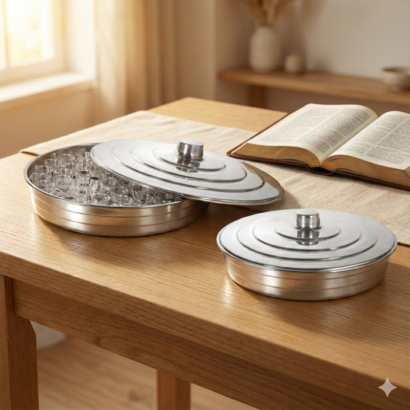 Kit Bandeja santa ceia para servir 56 cálices + bandeja santa ceia para servir pão