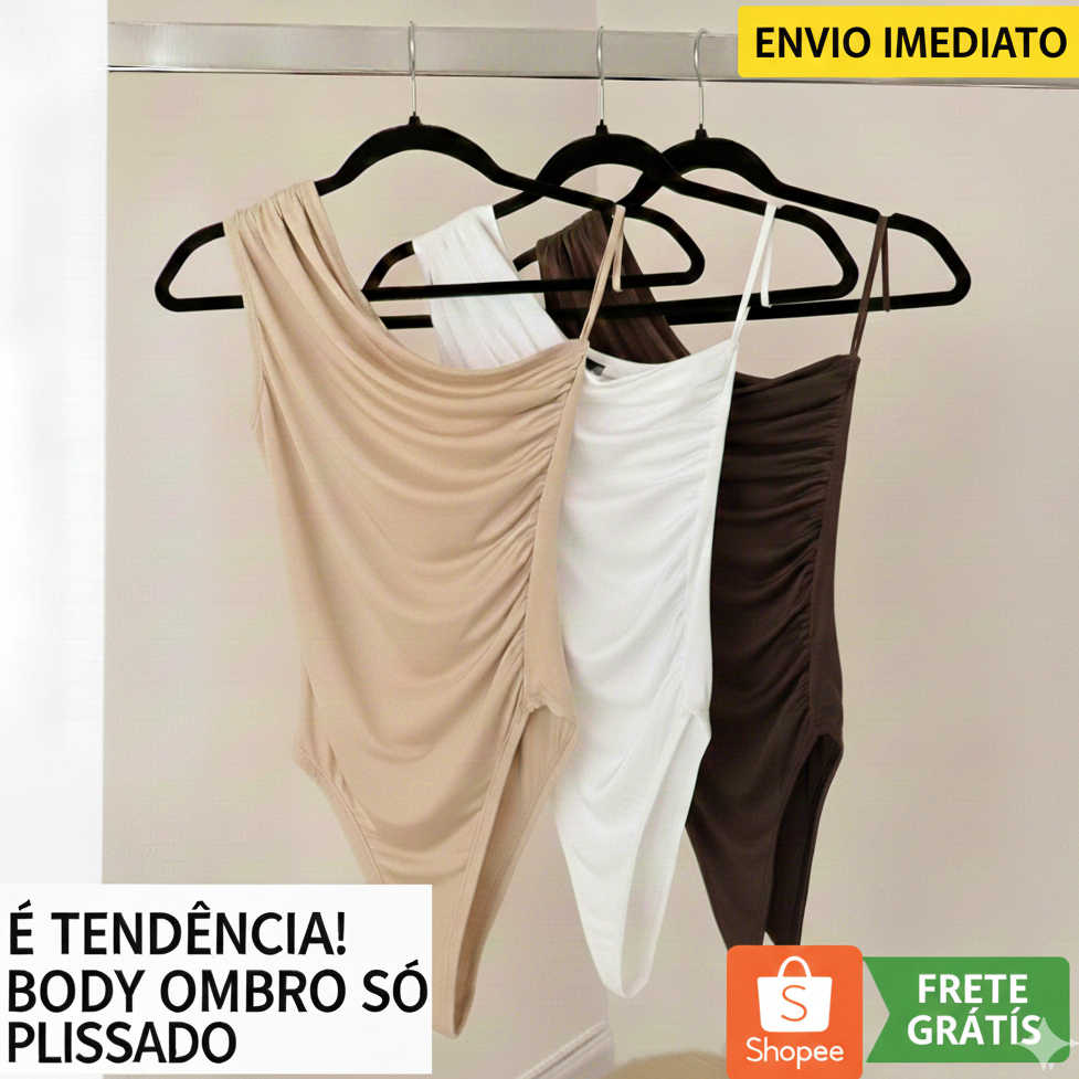 kit 3pcs Body Suplex Feminina Plissado Mula Manca Regata Com Forro Um Ombro só pregueado T