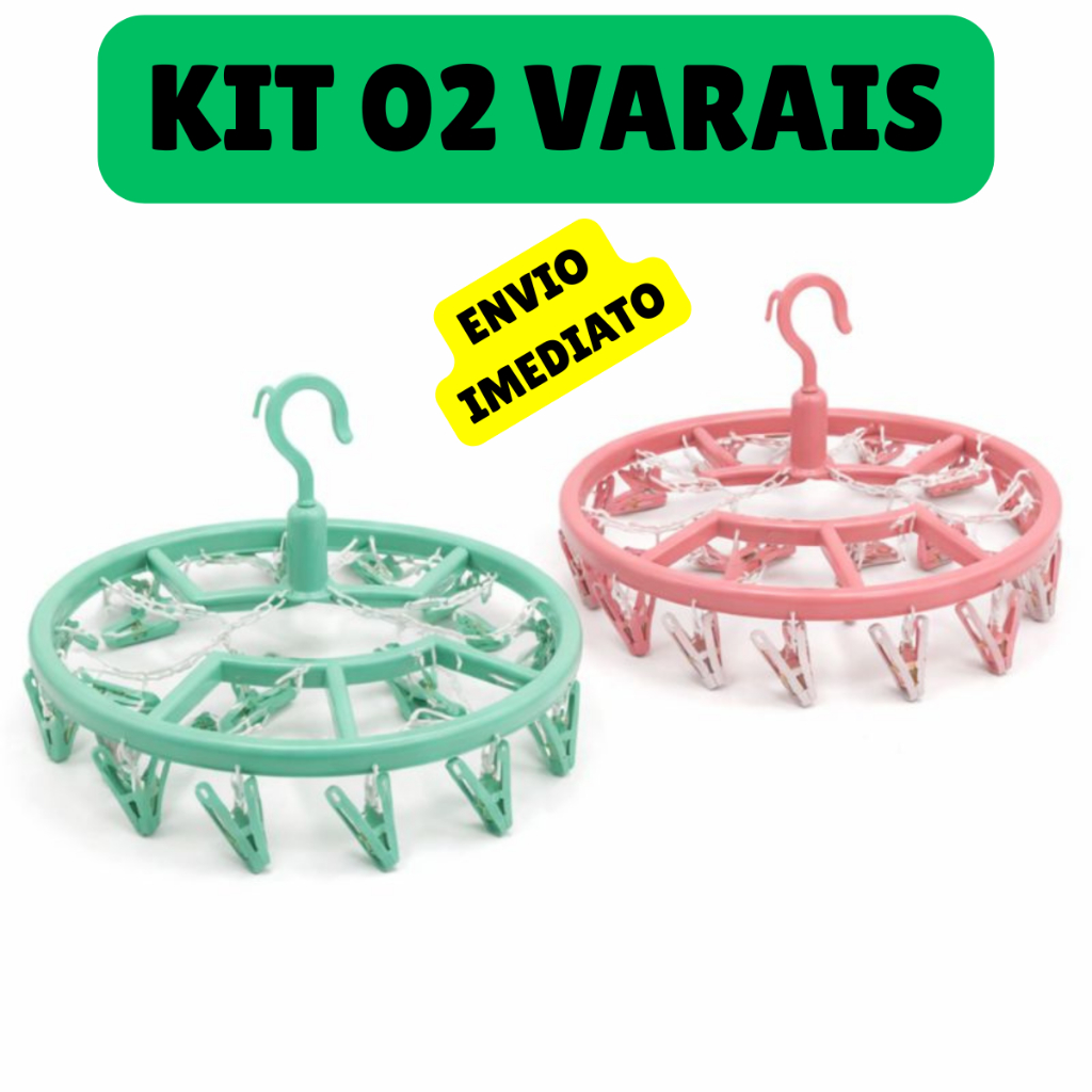 KIT com 2 Varal De Roupa Íntima Com 18 Prendedores Multiuso Para Calcinha Cueca Sutiã