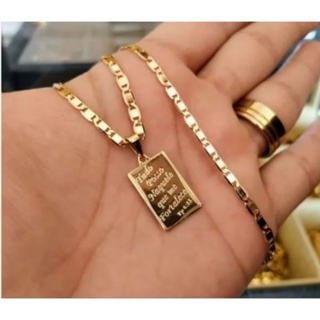 Cordão italiano 3 mm banhado a ouro prata tudo posso +pulseira aço inoxidável em Oferta na Shopee