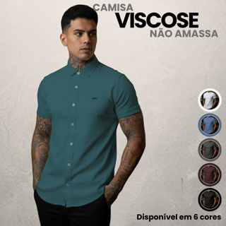 Camisa Social Masculina Tencel Manga Curta Não Amassa Slim Fit Reveillon Várias Cores em Oferta na Shopee
