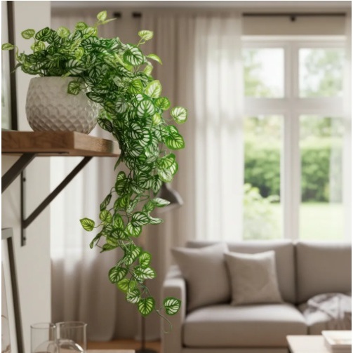 Pendente Folhagem Peperomia Suspensa Artificial 112cm Decoração Casa Vasos Arranjos