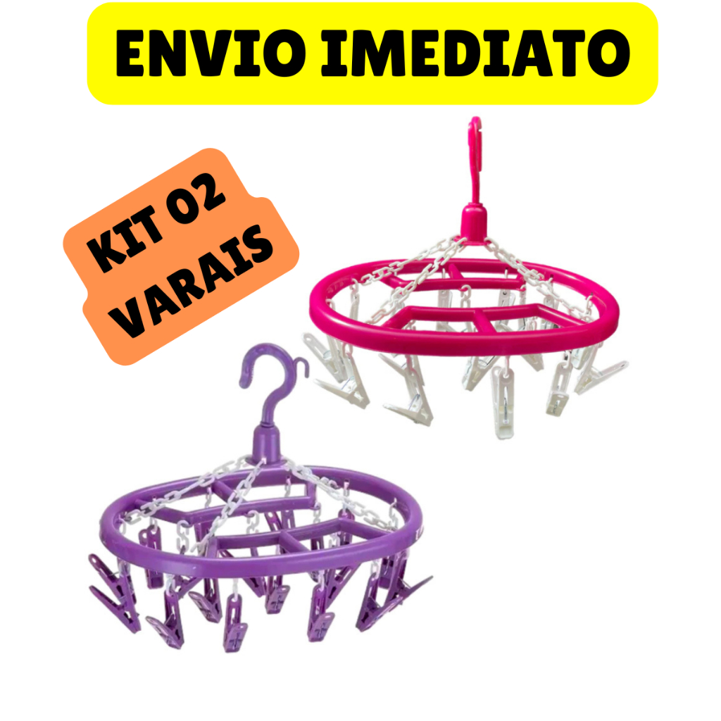 KIT com 2 Varal Prendedor Para Roupa Íntima Multiuso 18 Garras Lavanderia