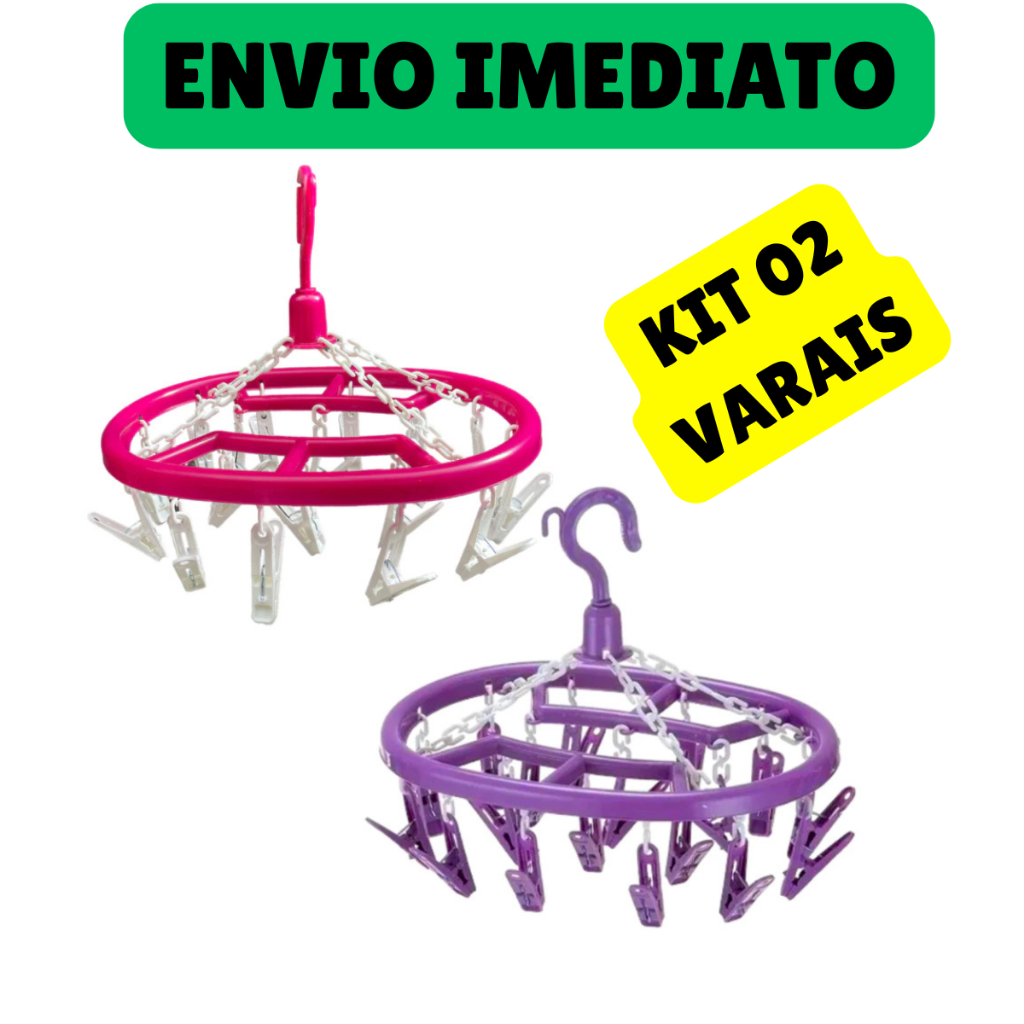 KIT com 2 Varal Para Lingerie E Roupa Íntima 18 Prendedores Multiuso Lavanderia