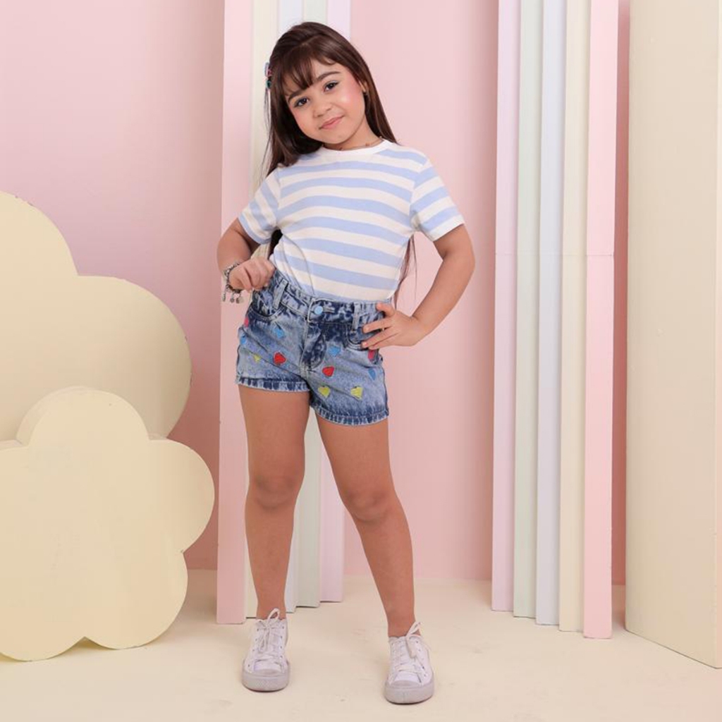 Shorts Jeans Infantil Menina Cintura Alta Moda Verão Confortável Premium Casual Resistente Kids