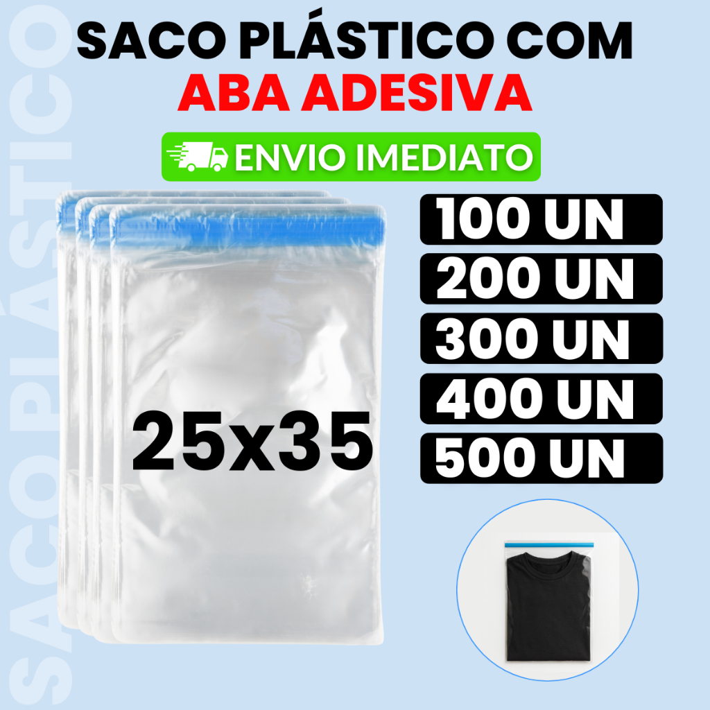 Saco Transparente Com Aba Adesiva 25x35cm -100/200/300/400/500 Unidades ideal para envio