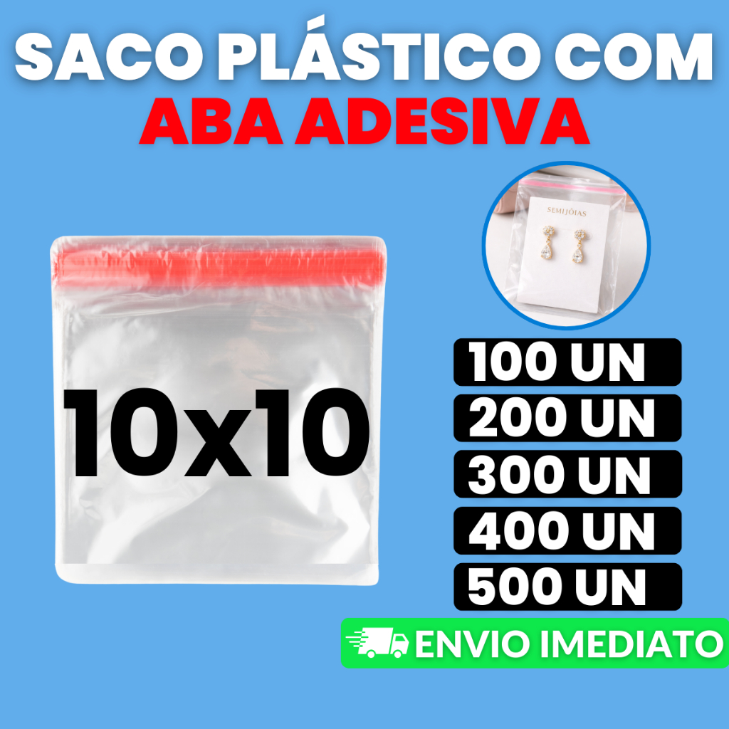 Saco Plástico Transparente 10x10 Com Lacre Adesivado Ideal Para Pequenos Produtos e Organização