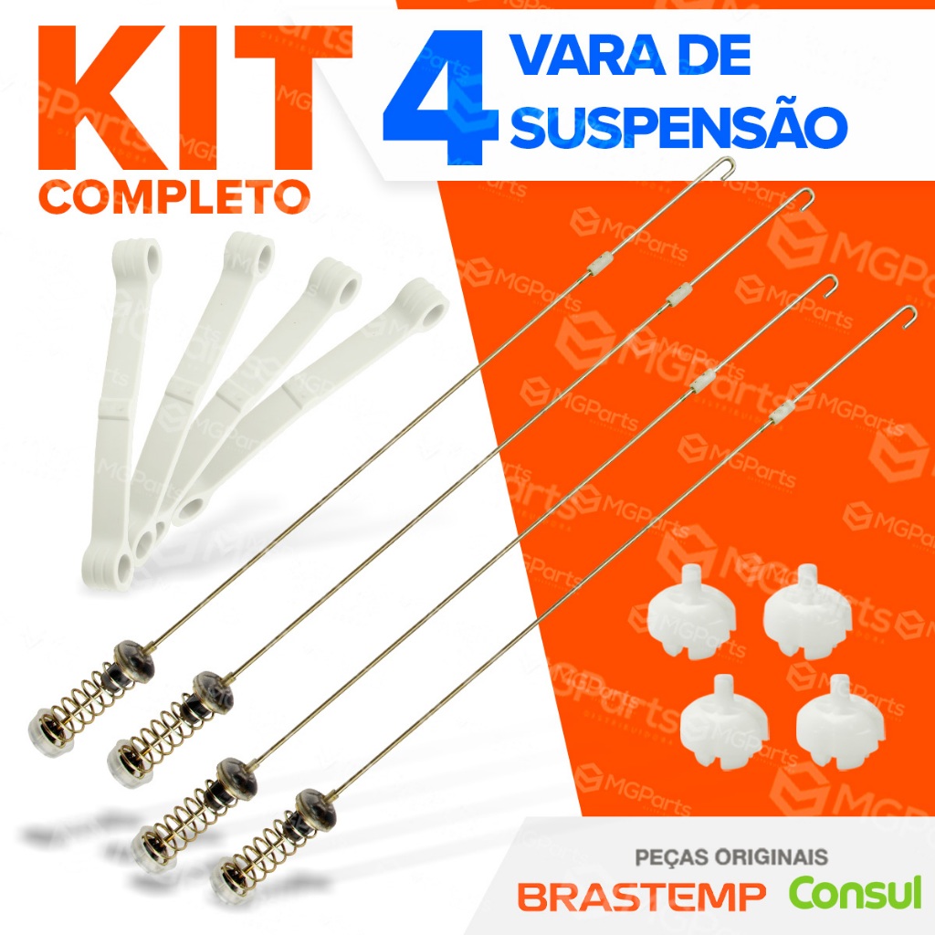 Kit Vara de Suspensão Original Brastemp Consul Máquina de Lavar Lavadora 9 a 12kg W10764578 + 4 Tirant