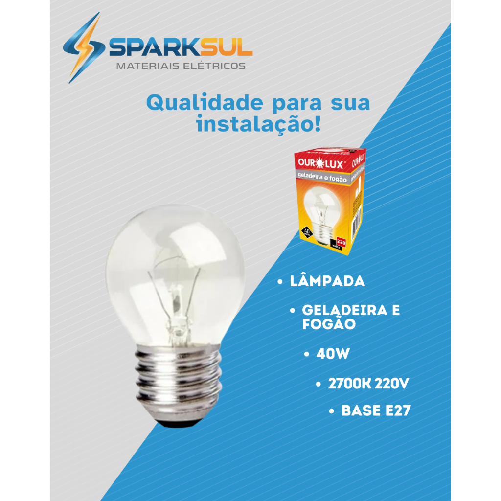 💡 Lâmpada Halógena para Geladeira e Fogão 40W 220V E27 | Ourolux