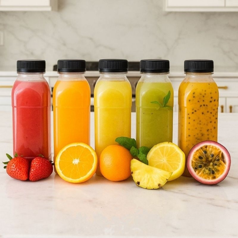 Garrafa PET Transparente Com Tampa Preta Descartável Com Para Sucos Caldo de Cana Detox