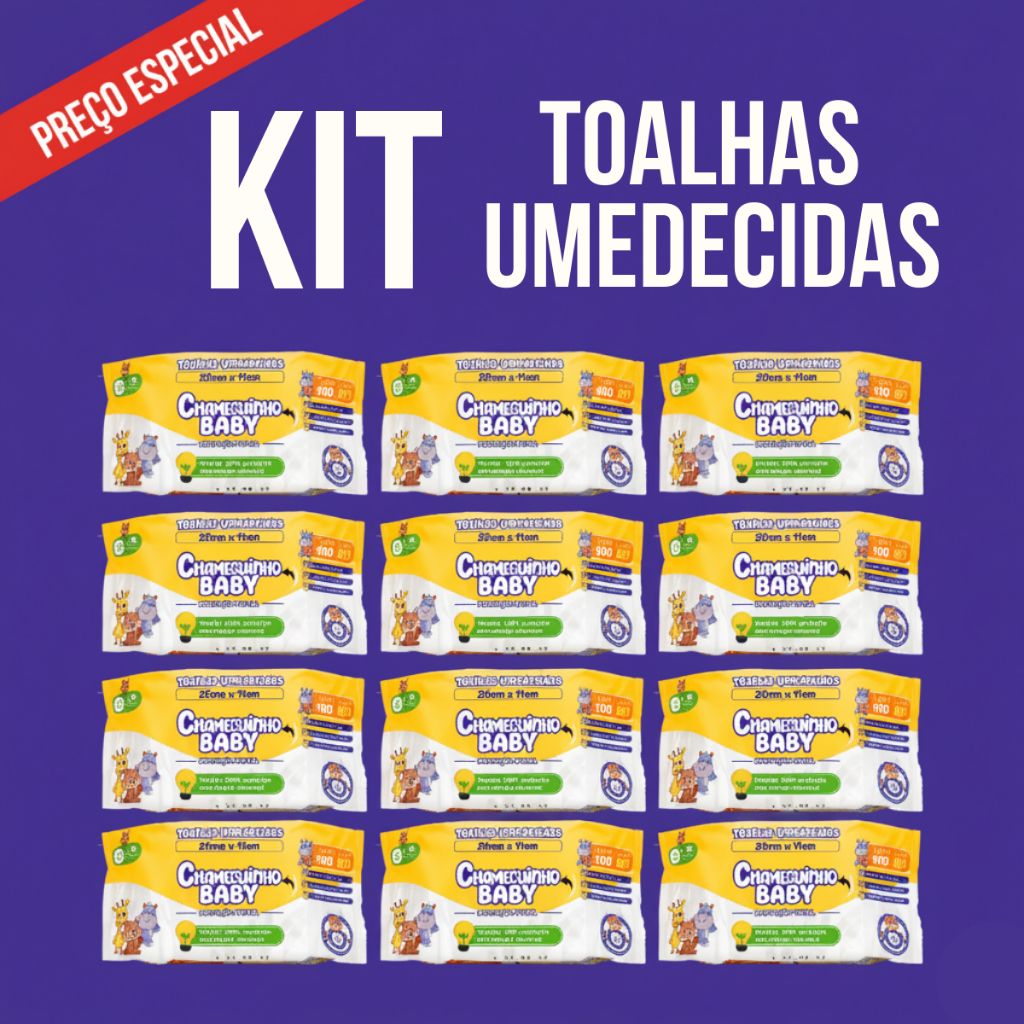 Kit Caixa Toalhas Umedecida Lenços Pacotes Chameguinho