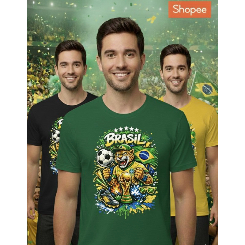 Camiseta Brasil Seleção Brasileira Copa do Mundo Verde Amarela Torcida Futebol Mundial Estampa Exclusiva Unissex Algodão