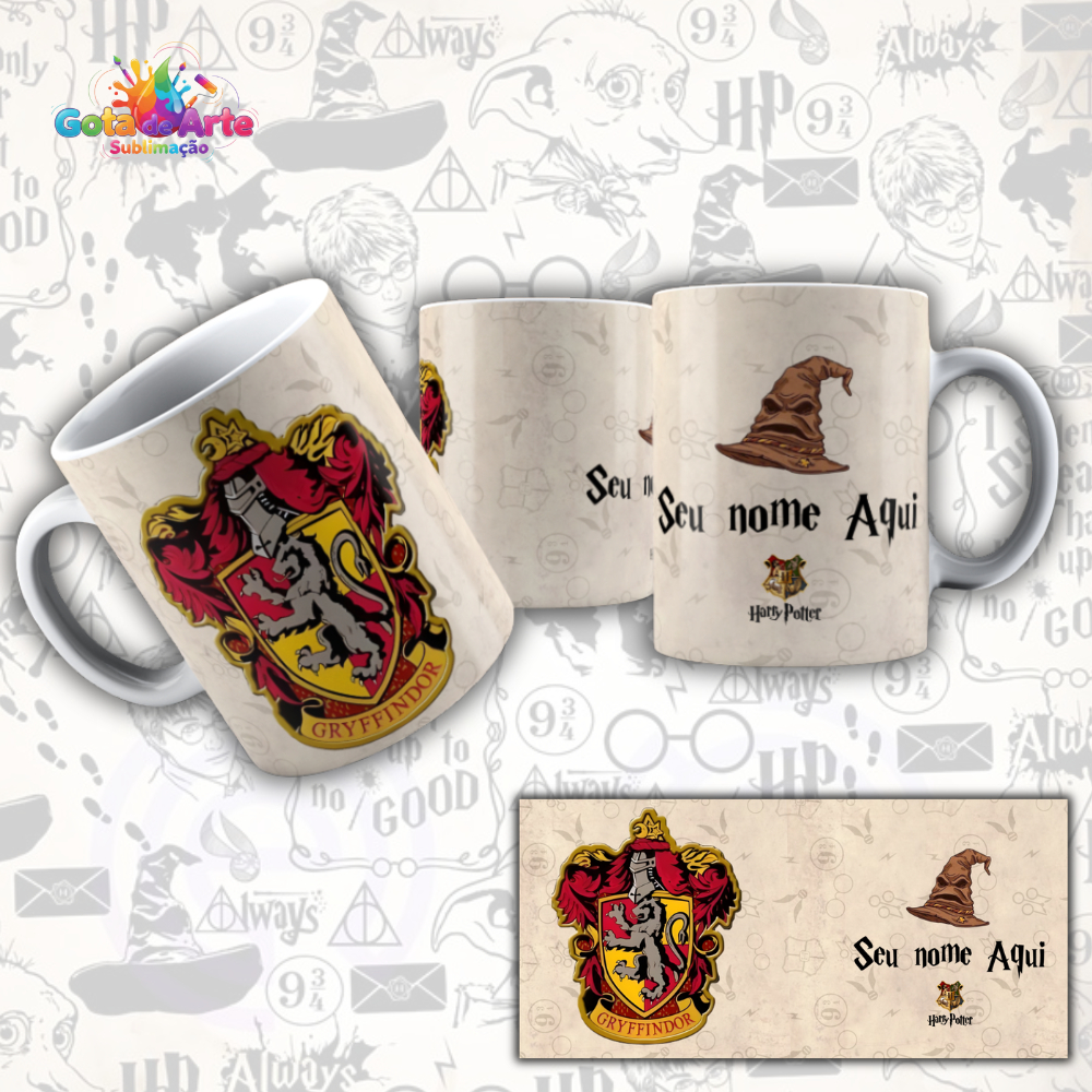 Caneca Harry Potter Personalizada Nome - Casas de Hogwarts: Grifinória Sonserina Corvinal Lufa-Lufa