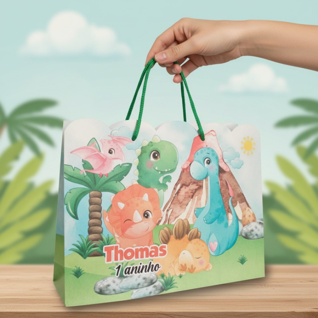 10 Sacolinhas Personalizadas Festa Dino Baby 2 (20x15x5cm) em Oferta na Shopee