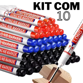 KIT 10 CANETAS MARCADORA PERMANENTE DE PONTA LONGA MARCAR FURAÇÃO PAREDE  PARA TRABALHO PEDREIRO! em Oferta na Shopee