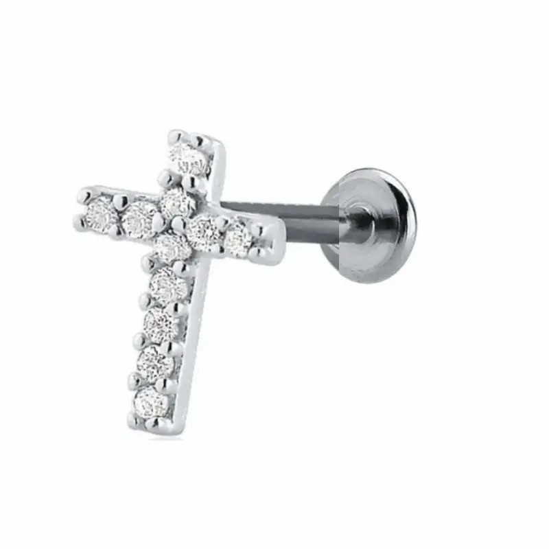 Piercing Tragus Cruz Cravejado,Conch, Helix Cartilagem Prata925