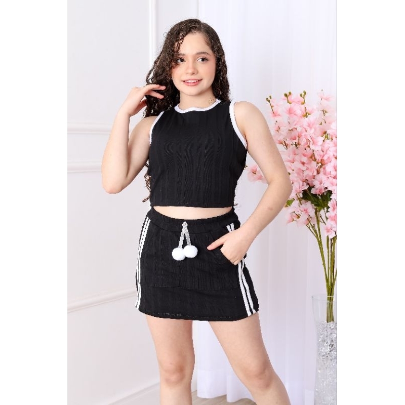 conjunto cropet e short saia menina infantil e juvenil dia a dia para o verão confortável econômico em Oferta na Shopee