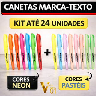 KITS ATÉ 24 CANETAS MARCA TEXTO NEON PASTÉIS ESCRITÓRIO ESCOLAR AULAS MASTERPRINT PAPELARIA em Oferta na Shopee