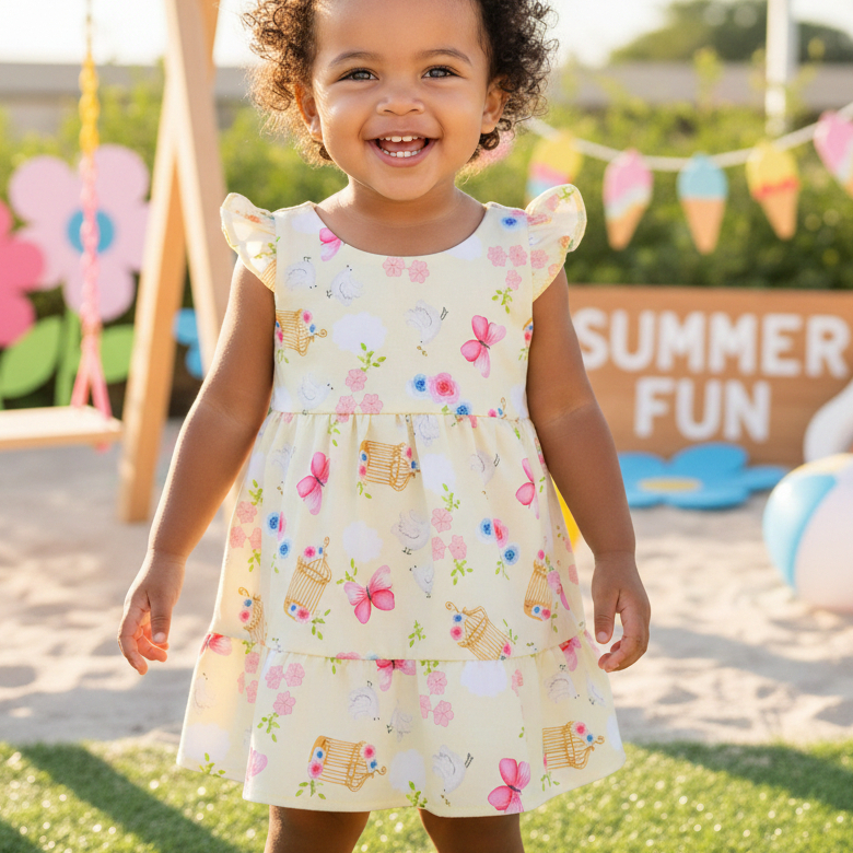Vestido Infantil Princesa Estampado Babados Luxo Elegante Confortável p/ Aniversário Festa Passeios