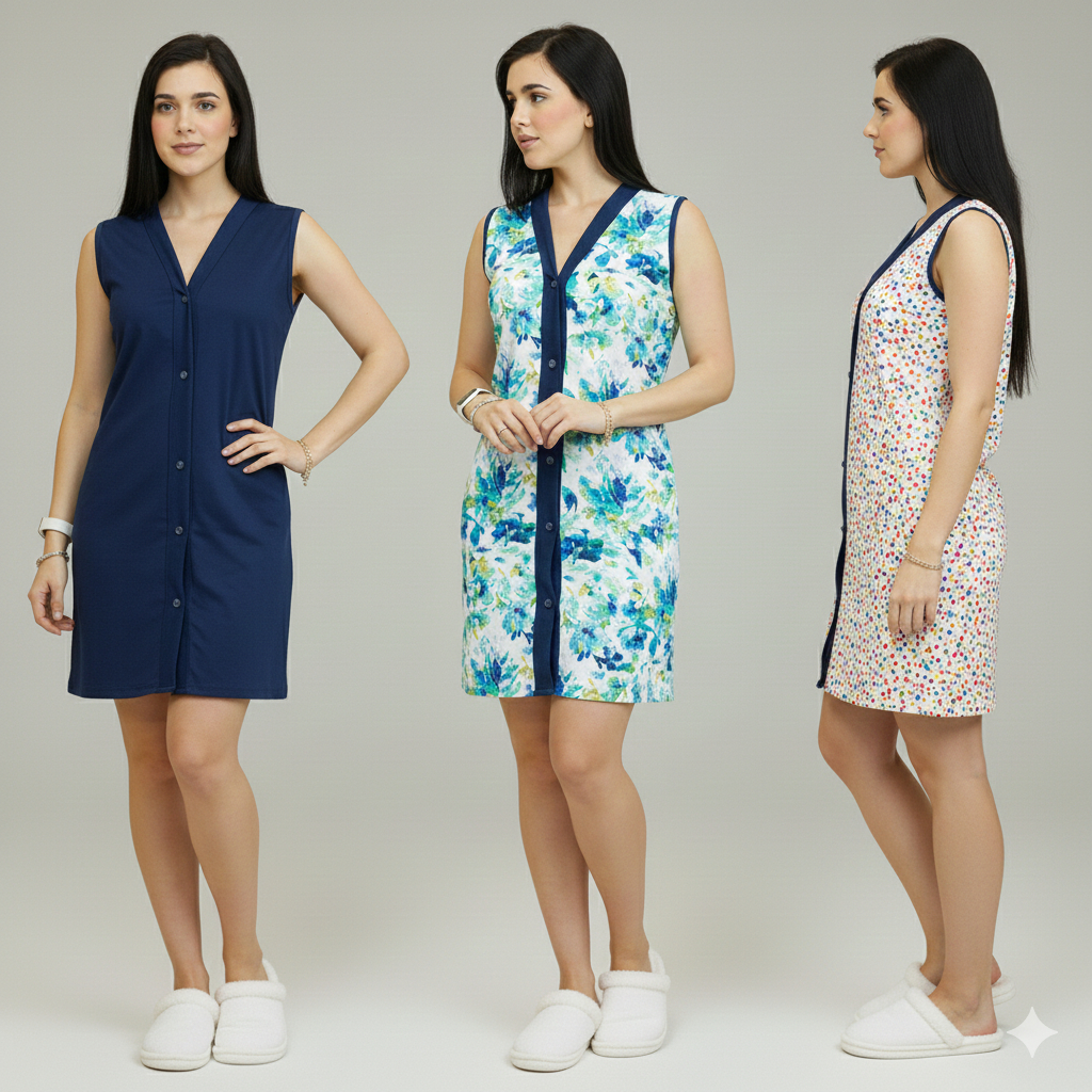 Kit com 2 camisolas de botão senhora verão pós operatórios