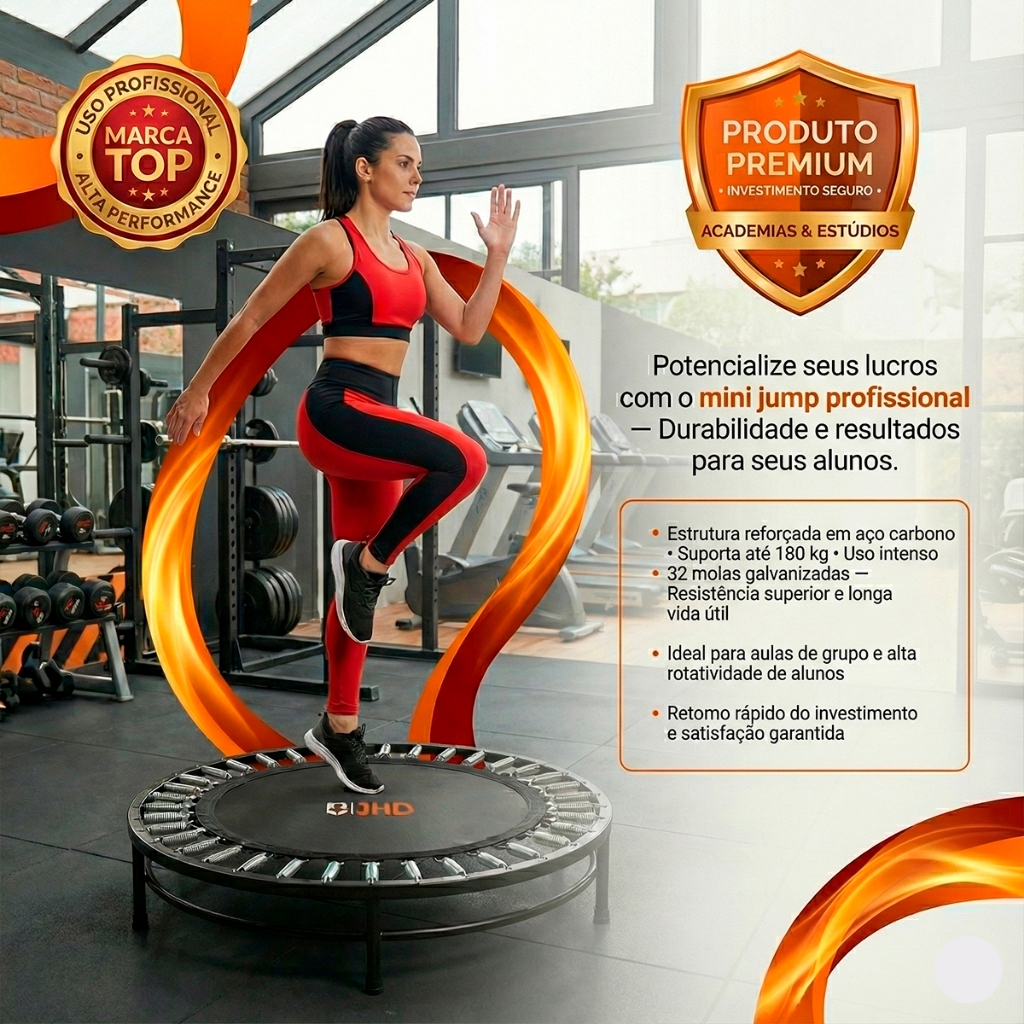 Mini Jump Profissional Cama Elástica Trampolim 200kg Academia Reforçado 32 Molas JHD Equipamentos em Oferta na Shopee