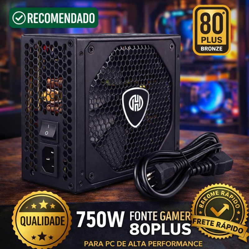 Fonte ATX 750W Real 80 Plus Bronze para PC gamer