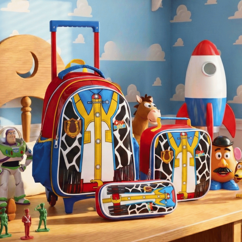 KIT Mochila Grande 16' Escolar de Rodinhas com Estojo e Lancheira Alça Reforçada Confortável Costas