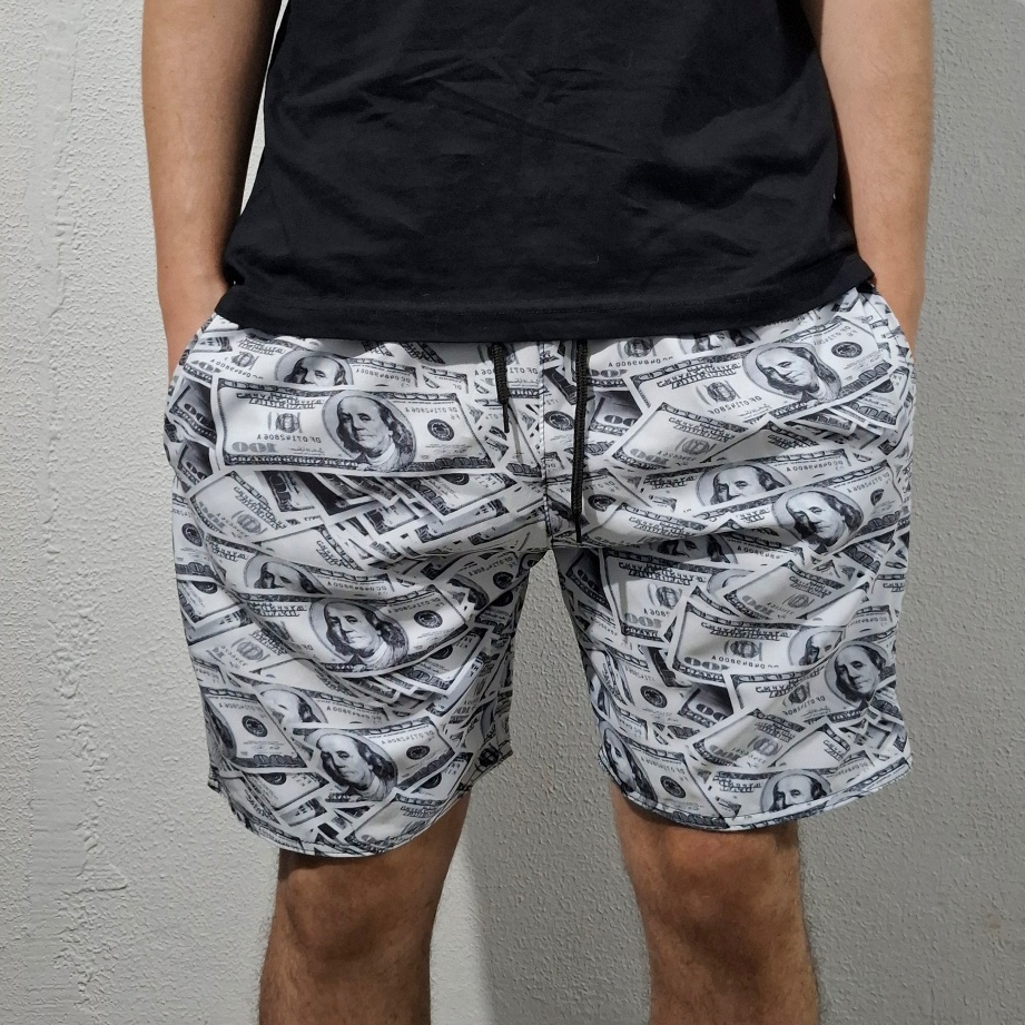 Shorts Tactel Masculino Estampado Dolar Bermuda Mauricinho Elastano Streetwear Masculina Treino