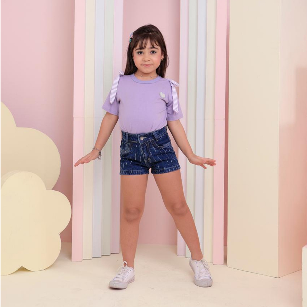Shorts Jeans Infantil Feminino Menina Cintura Alta Verão Confortável Premium Casual Kids Resistente