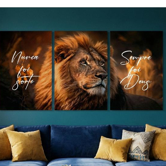 Quadro Decorativo Leão De Judá Nunca Foi Sorte Sempre Foi Deus Grande MDF Luxo Sala Quarto Gospel Cristão