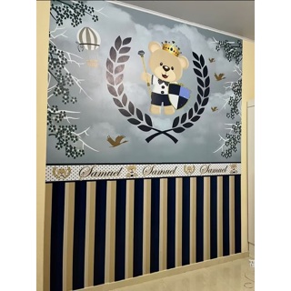 Urso Provençal Papel De Parede decoração quarto Infantil Azul Com Nome SOB MEDIDA em Oferta na Shopee