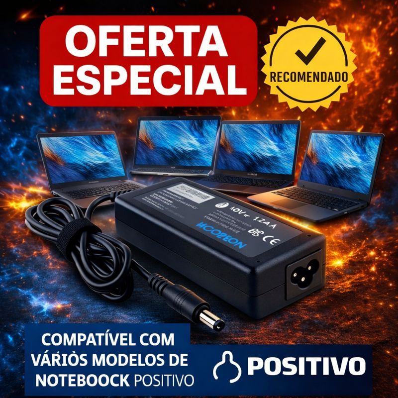 Fonte Carregador para Notebook Positivo 19V 3.42A 65W Compatível com Vários Modelos