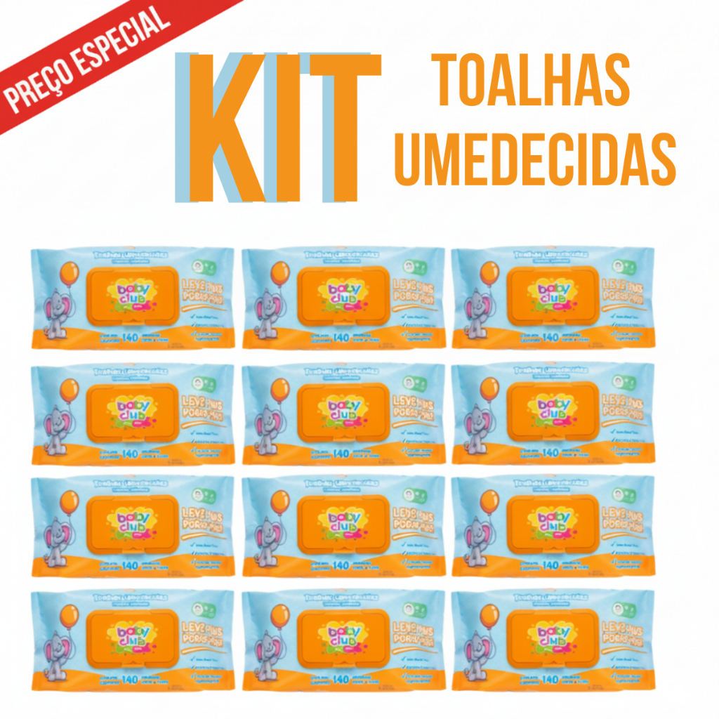 Caixa Kit Pacotes Toalhas Umedecidas Baby Club Com 140 Cada Lenço Sem Alcool