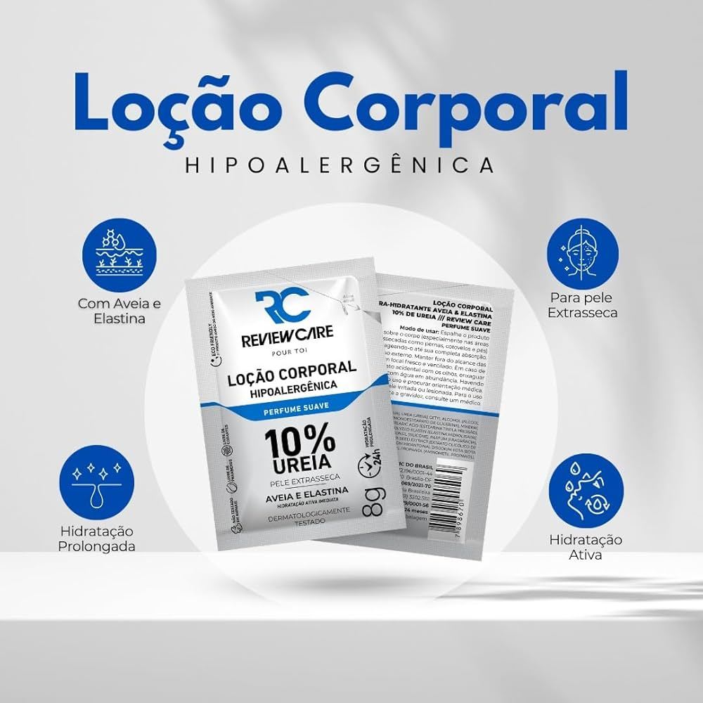 Kit Loção Creme Hidratante Corporal Pele Seca 10% Ureia Com Perfume 8g Sachê Review Care
