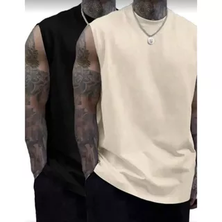 Kit 2 Regata Cavada Machão Masculino Camisa Camiseta Sem manga Verão Algodão Esporte Treino
