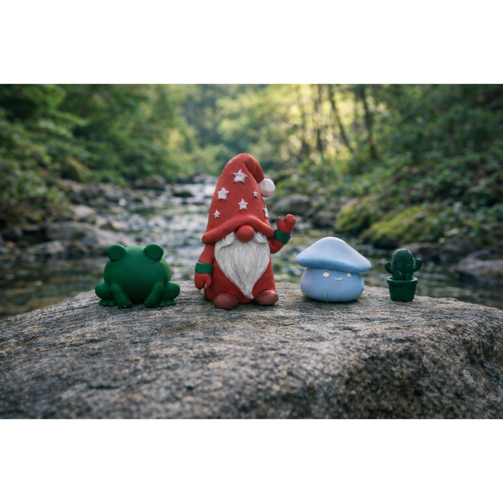 Kit Jardim, Gnomo, mini cactu, mini sapo, mini cogumelo