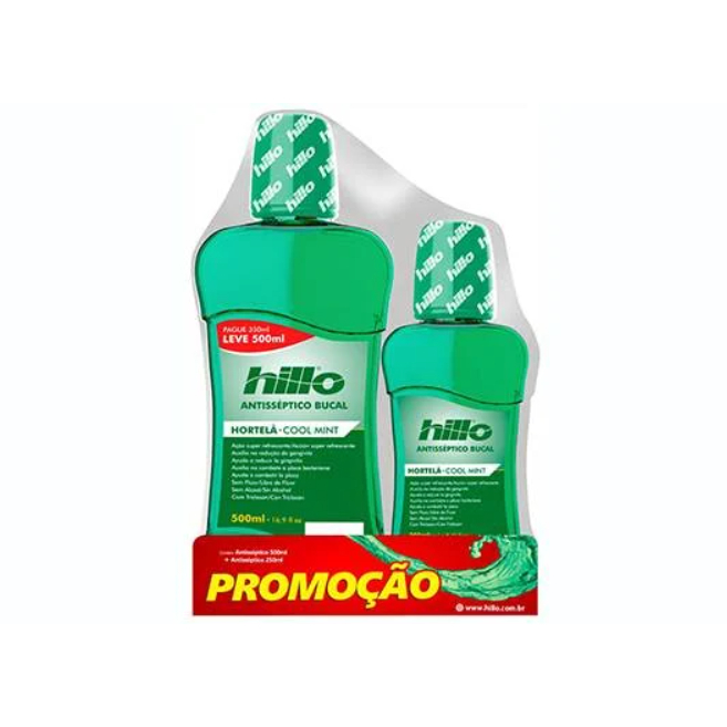 kit 2 Enxaguante Bucal Hortelã 500ml + 250ml - Hillo