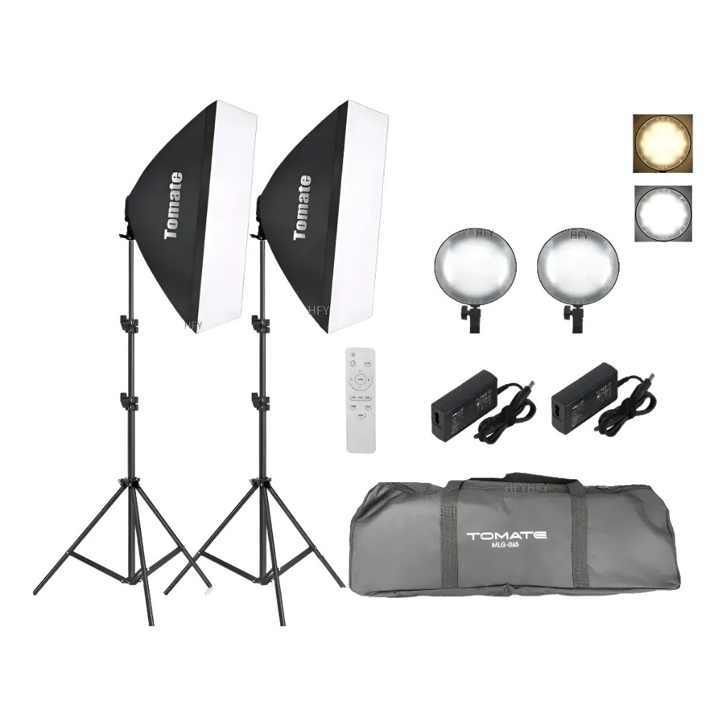 Kit Iluminação 2 Softbox Led Bicolor Luz Continua + 2 Tripés Tomate MLG-065