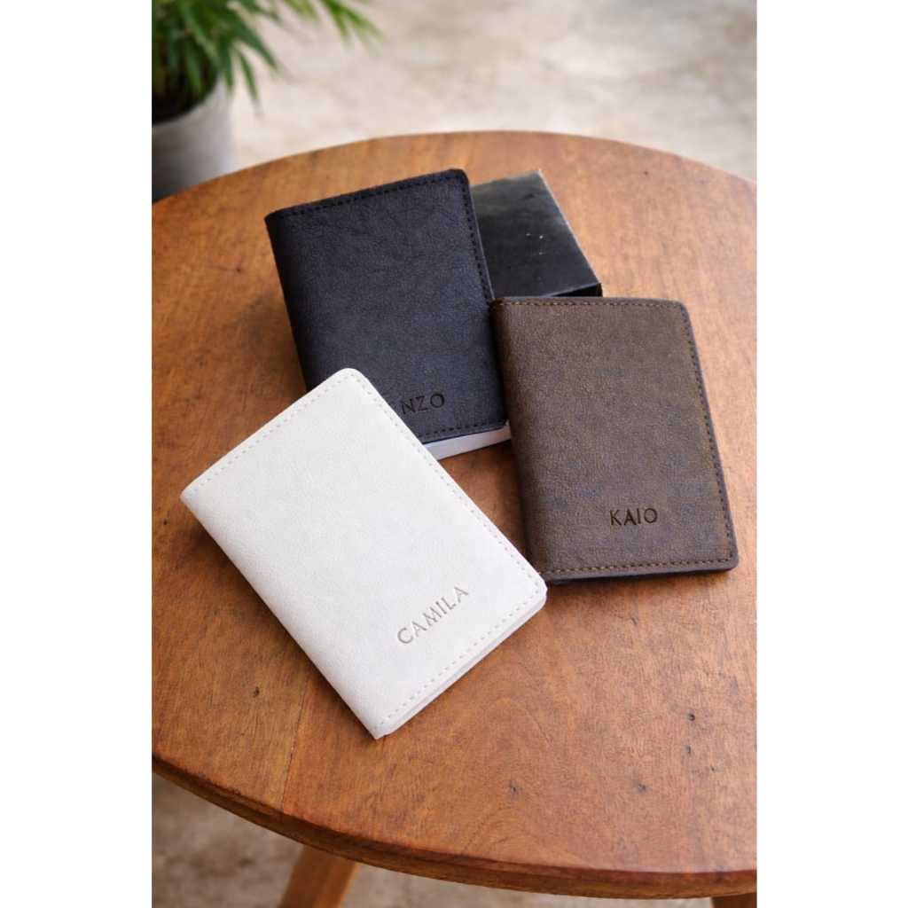 Kit Carteira Slim Com Porta Cartão Externo Personalizada Com Nome Couro Ecológico Brindes Casamento em Oferta na Shopee