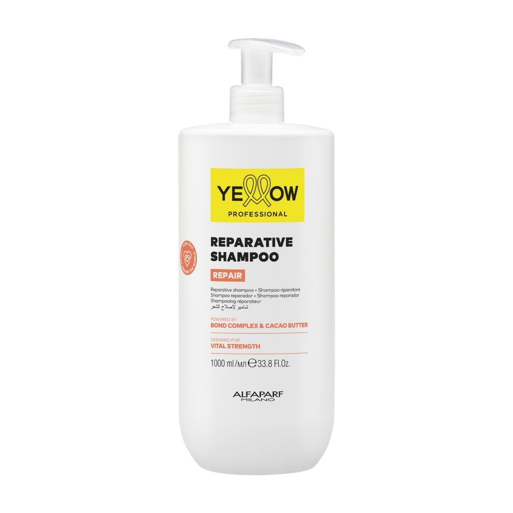 Shampoo Yellow Repair Alfaparf 1L Bond Complex e manteiga de cacau para cabelos danificados e fortes