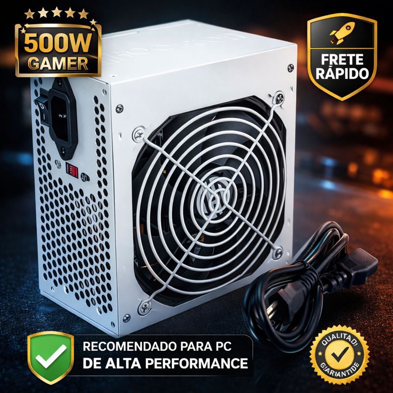 Fonte Gamer 500W ATX Silenciosa Branca Estável para PC Computador Desktop
