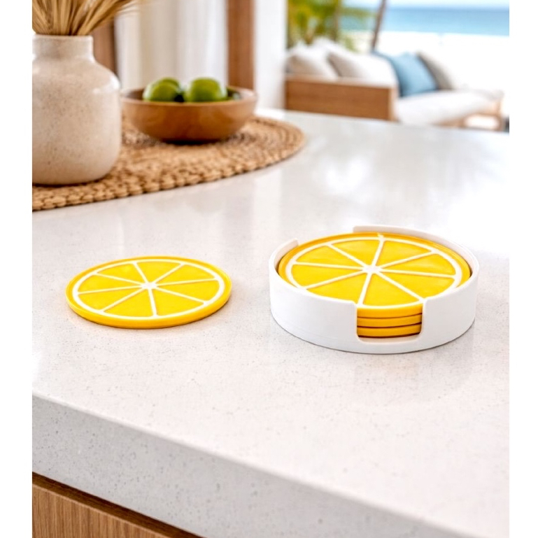 Descanso de Copos Limão Siciliano Decorativo com Suporte | Kit Coaster Minimalista em Impressão 3D