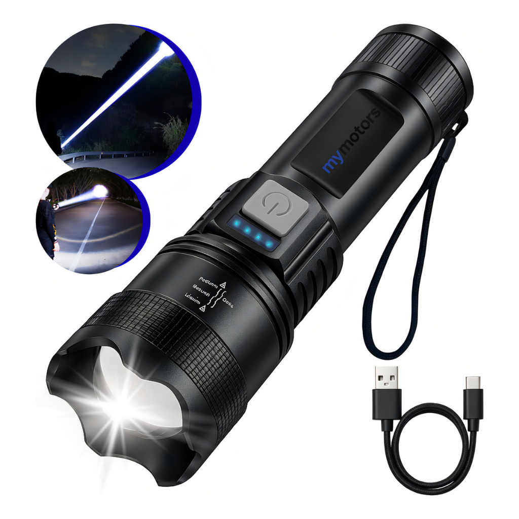 Imagem Lanterna Tática T9 LED Recarregável USB Alta Potência Zoom Preta