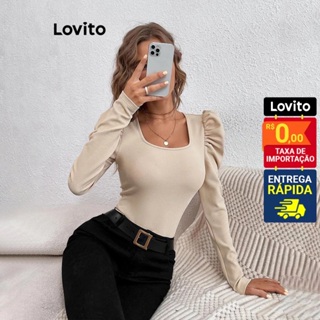 Lovito Blusa Manga Longa Bufante Moda Basica Feminina BLNS53BX018 em Oferta na Shopee