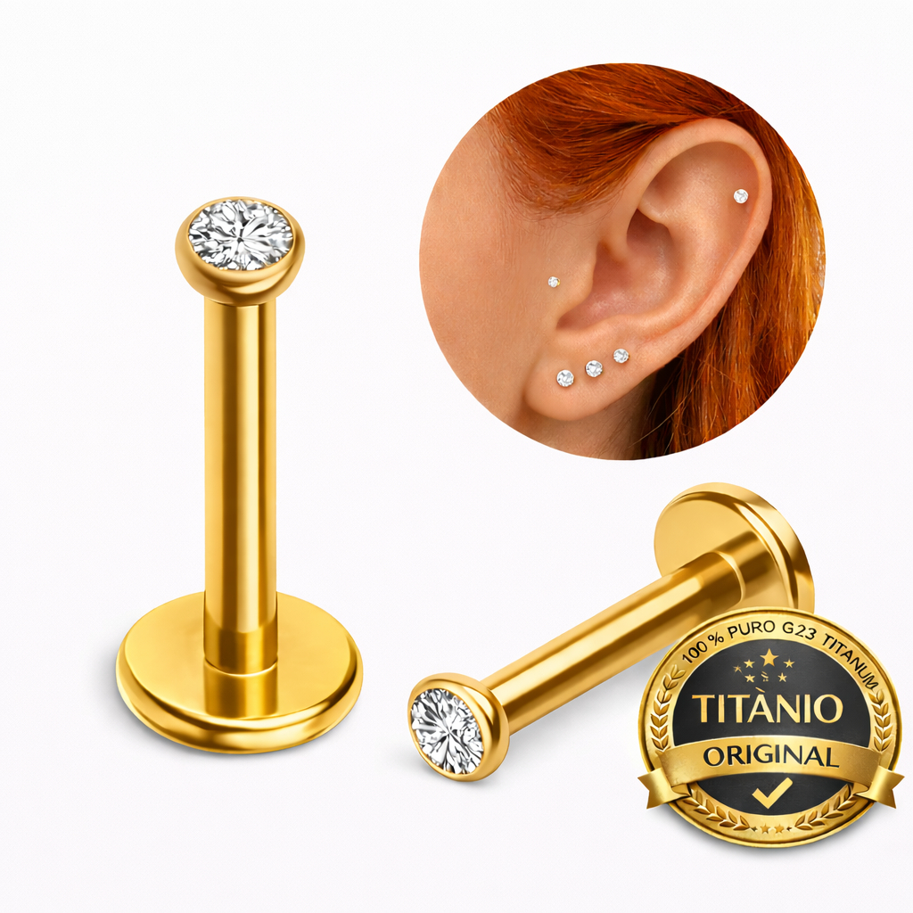 Piercing Labret Titânio 100% Zircônia ponto de luz com rosca interna Hipoalergênico