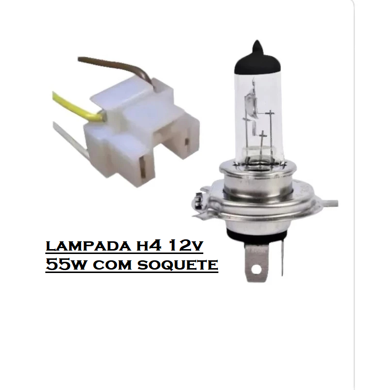 Lâmpada Farol H4 12v 55w Halógena Tiger Auto + o Soquete 3 Fios H4