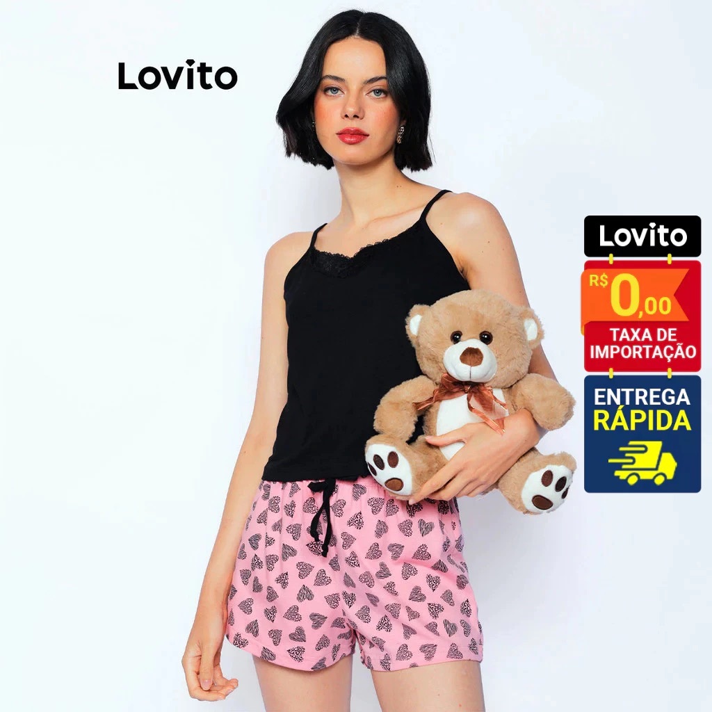 Lovito Conjunto Pijama Top e Shorts Basico Feminino KPB1421BRL1451