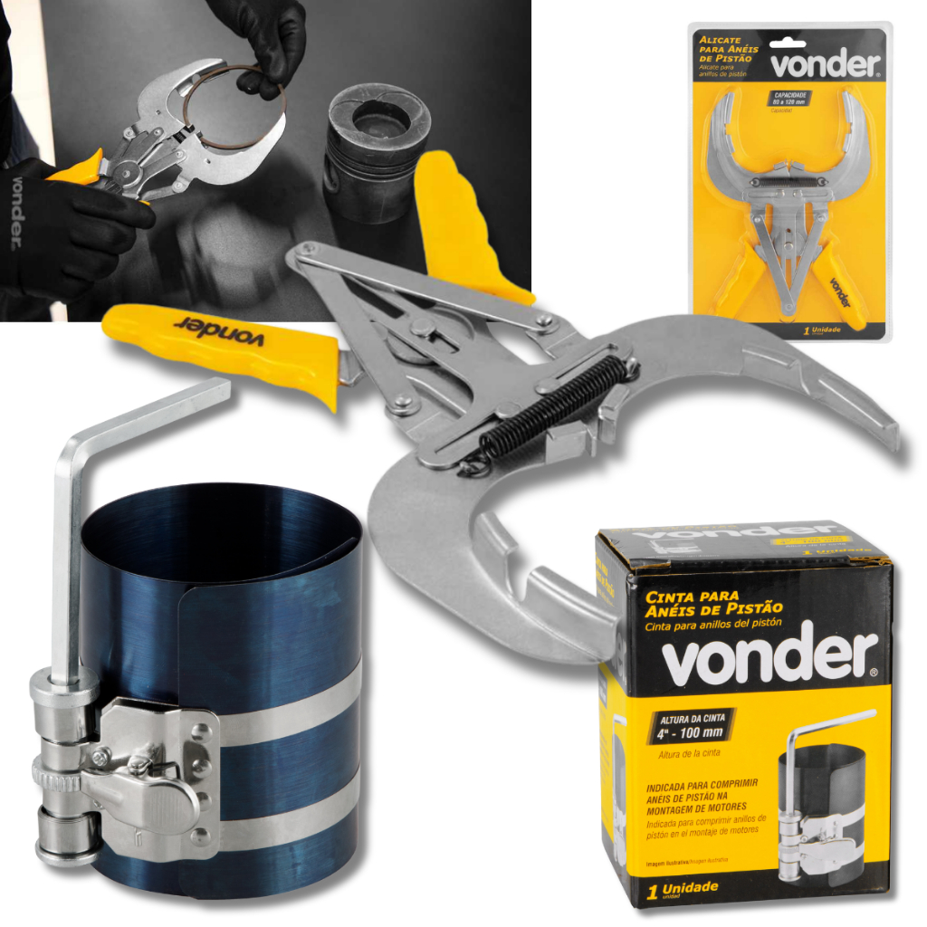 Kit Alicate Extensor 80 a 120mm E Cinta 4' Anel De Pistão 90 a 175mm Vonder em Oferta na Shopee