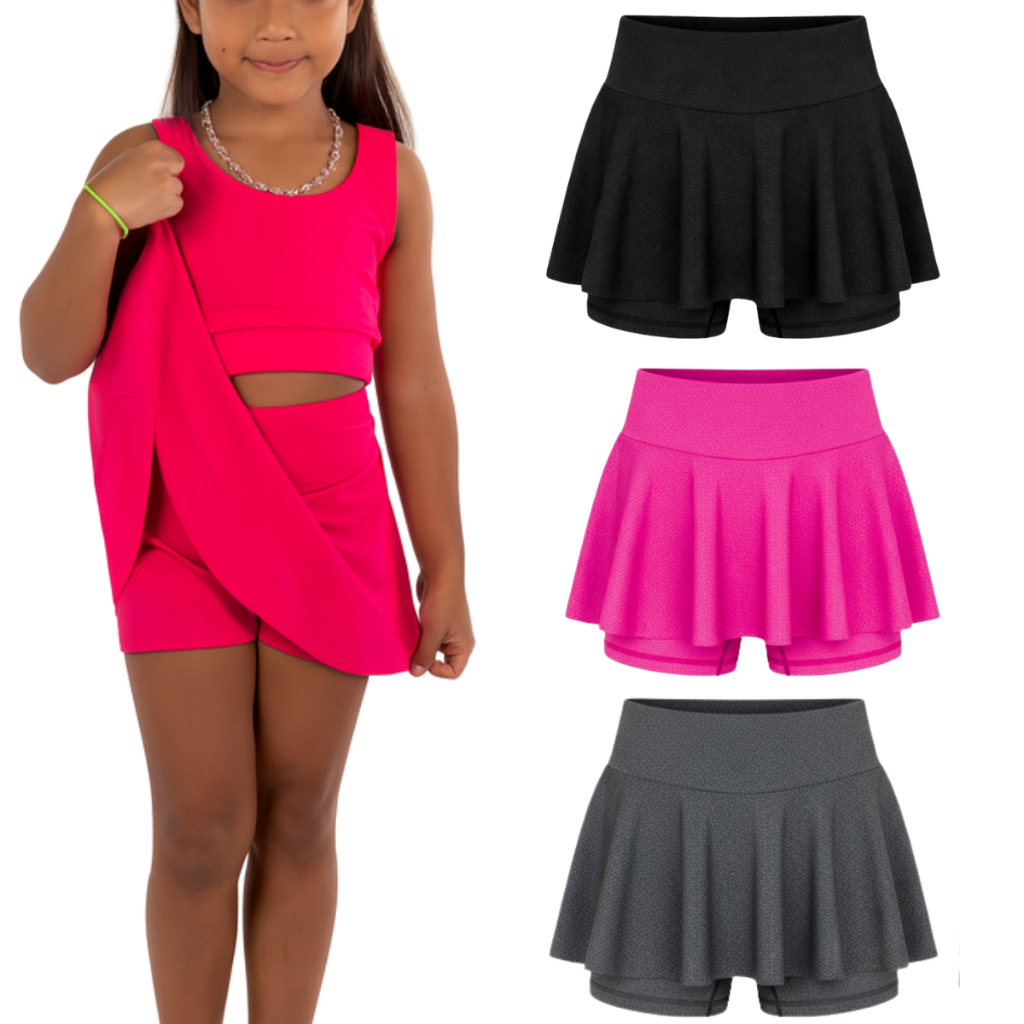 Short Saia Infantil Ginástica Meninas Uniforme Roupa De Treino Kids Legging Dança