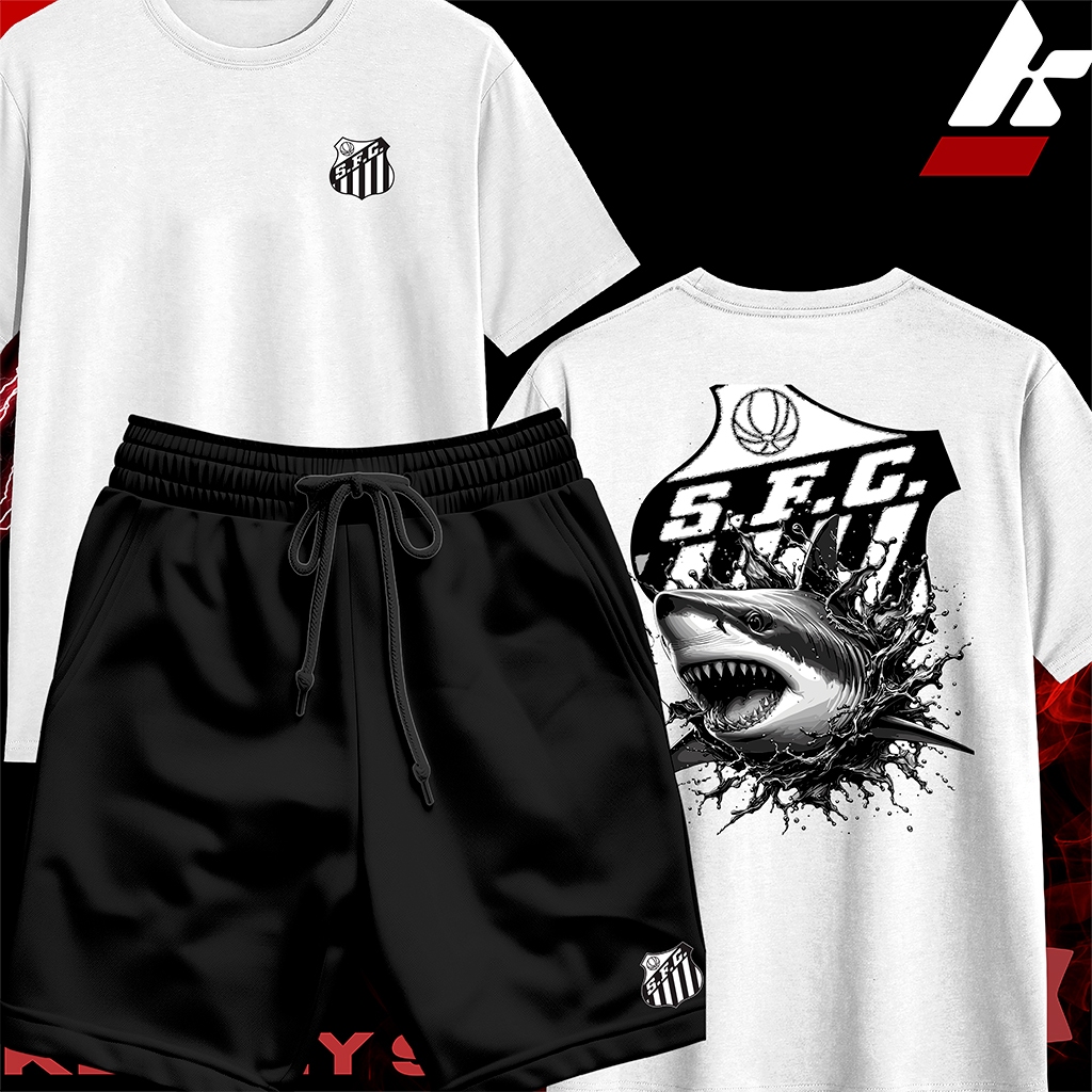 KIT Camisa Streetwear 100% Algodão e Bermuda Mauricinho Estampa ST TUBARÃO